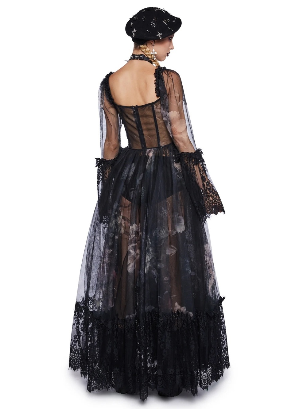 Romantic Black Floral Lace Maxi Dress - Picture 3 of 5